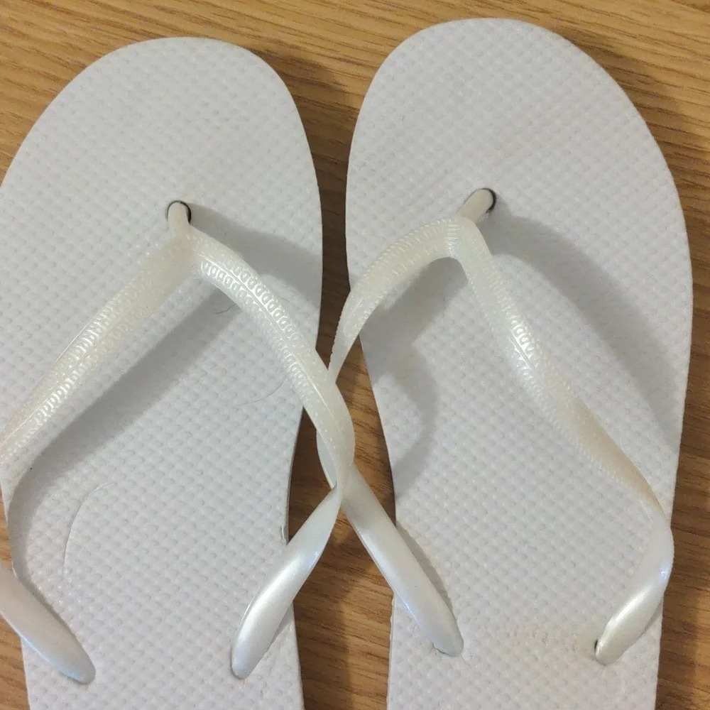 White/Light Gray Flip Flops - Picture 2 of 8